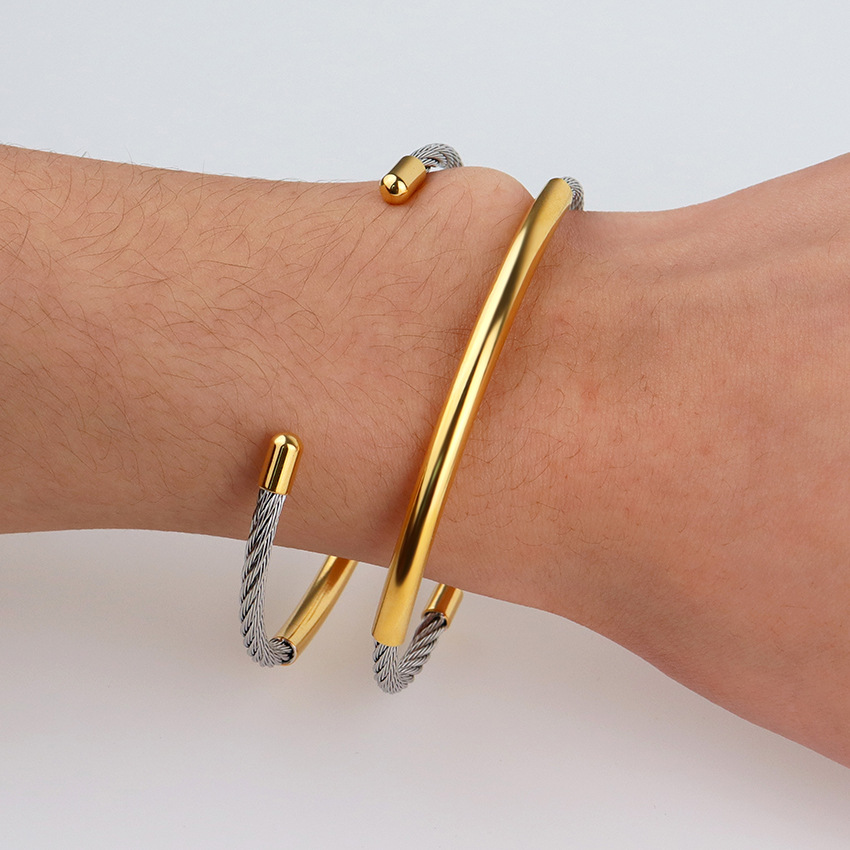 Color Block Pattern Retro Color Block Stainless Steel Patchwork Bangle