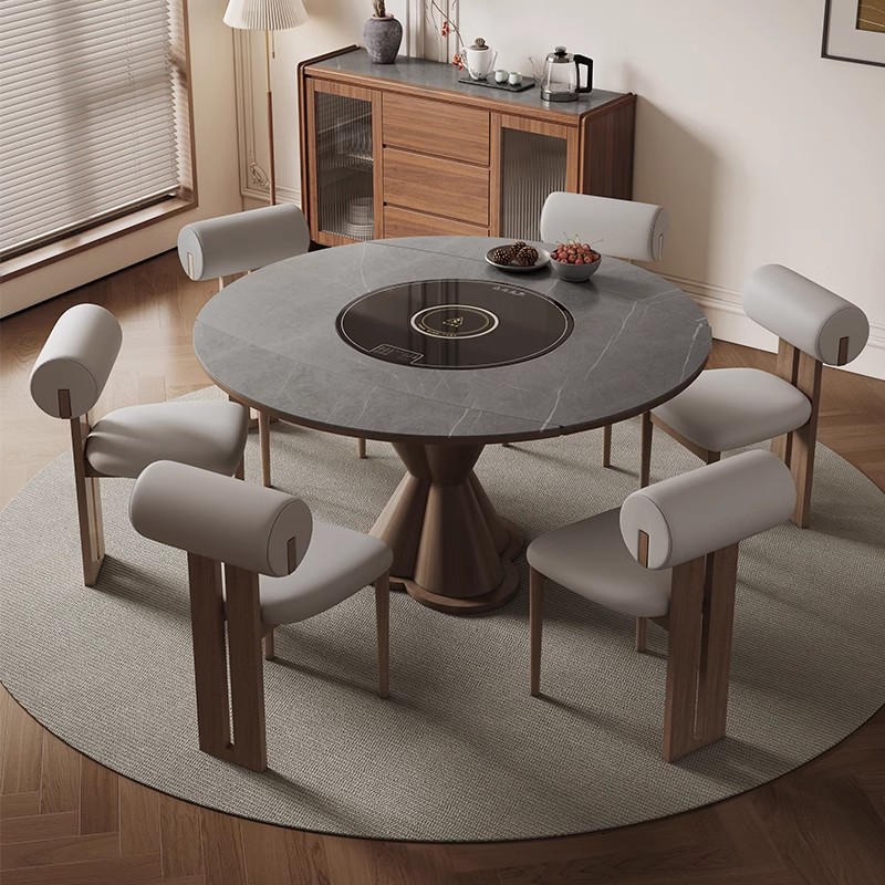 Mesa de comedor de tablero de roca de madera maciza de estilo antiguo Cocina de inducción de apartamento pequeño Mesa y silla de comedor variable cuadrada del hogar moderno 2024 nuevo