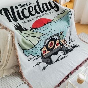 Watch sunrise tapestry wool mat cotton thread woven Nordic retro multi-functional decorative sofa blanket blanket tapestry