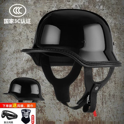 Cruise Half Helmets, Pedal Motorcycles, Motosiklet dəbilqələri - m-upgraded-metallic-gloss-black-calfskin-edge-world-war-ii-soldier