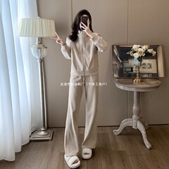 欧货高端连帽加绒卫衣套装女秋冬时髦洋气休闲运动服阔腿裤两件套