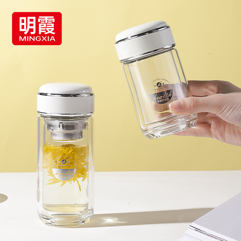 Clear double-layer glass cup, high borosilicate, thick teaware cup, portable, household, office gift, wholesale customization