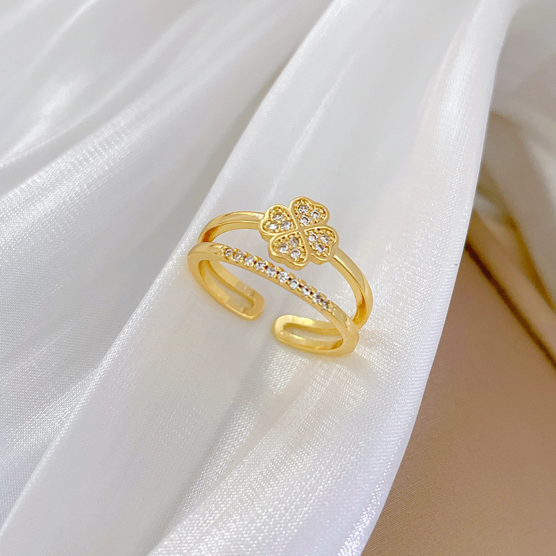 Vierblättriger Blumenring Mit Diamanten Verstellbar Damenschmuck_voghion.com