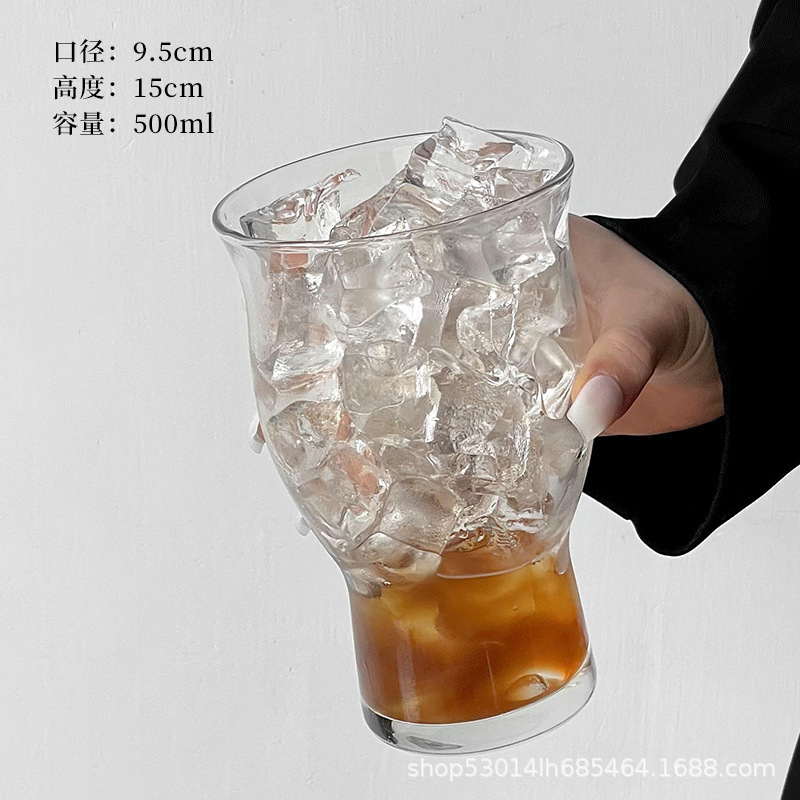 小众复古玻璃杯冰美式拿铁咖啡杯大容量果汁杯苏打气泡水杯饮料杯|undefined