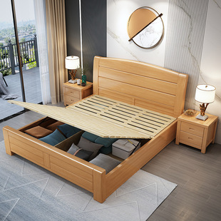 Beech wood solid wood bed 1.8 m double bed 1.5 factory direct 1.2 single cot modern simple master bedroom wedding bed