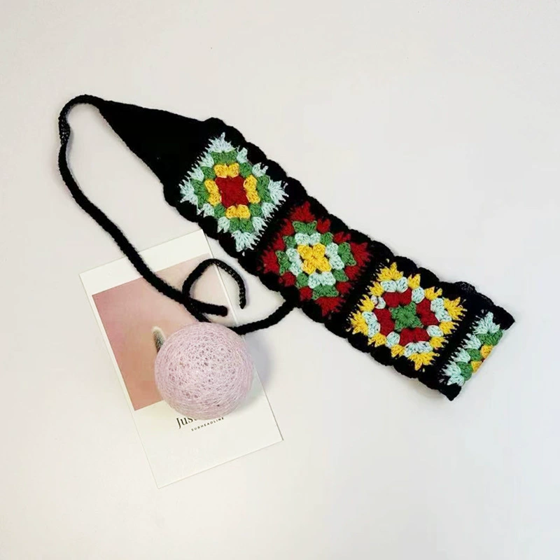 Этническая Crochet повязка на голову, тканое украшение для волос, регулируемая, яркий бохо-стиль
