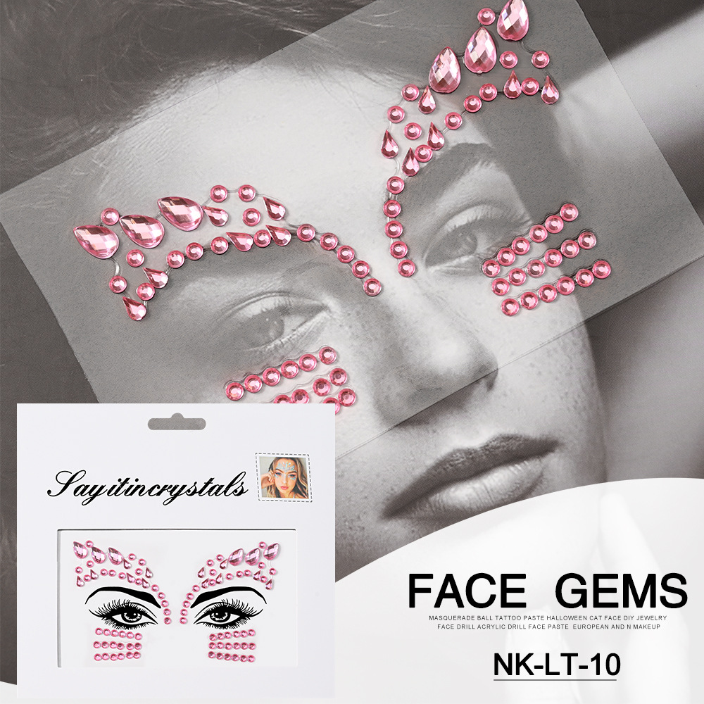 Pegatinas de tatuaje facial pegatinas de cristal pegatinas de cejas pegatinas faciales pegatinas de diamante de agua decoración acrílica estilo europeo y americano