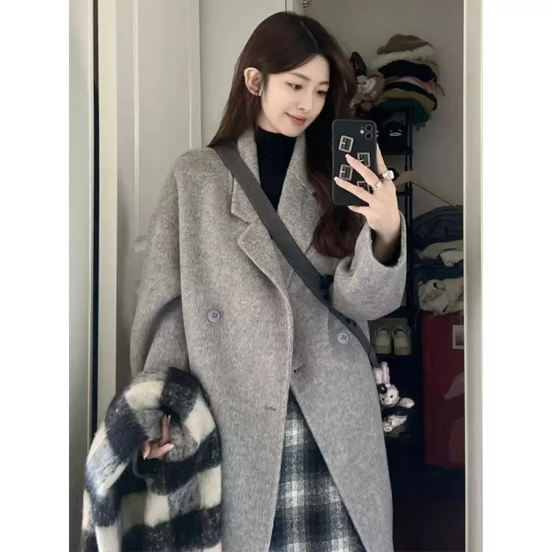 爆款毛呢外套女2025秋冬季款中长款大衣小个子赫本风韩系潮流派