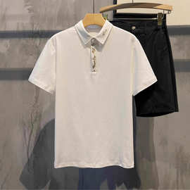 夏季新款短袖上衣潮男2025国潮新中式梅花刺绣翻领衫时尚男士休闲