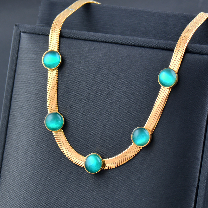 Fashion Round Water Droplets Titanium Steel Inlay Inlaid Gold Artificial Gemstones Necklace 1 Piece