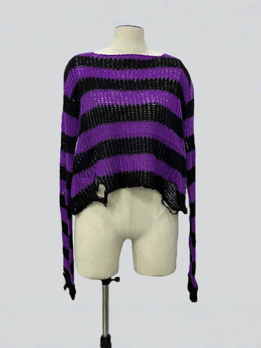 Fall Round Neck Striped Hooded Sweatshirt Hole Hot Selling Short-Sleeve Knit Sweater Women Fashion Y2K