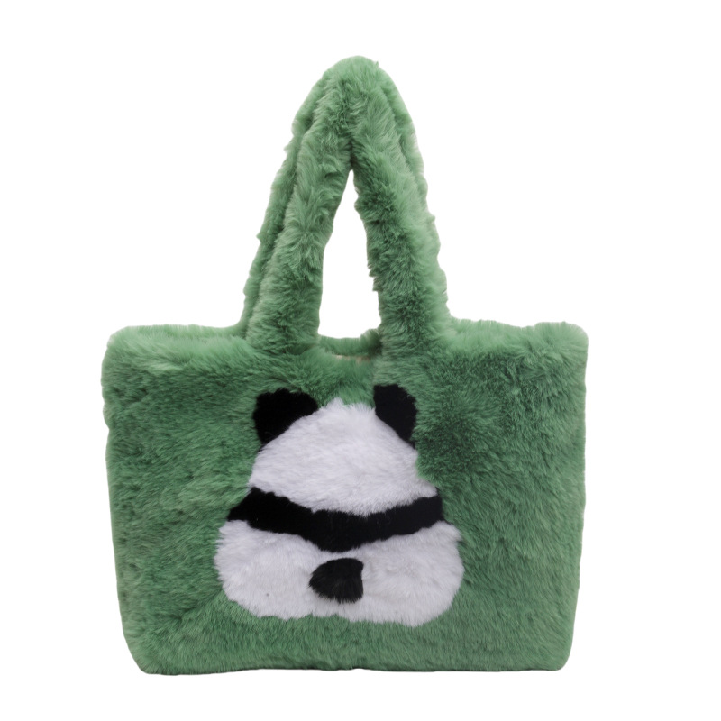 Panda peludo bolso grande mujer 2024 nuevo bolso de clase para estudiantes universitarios de moda otoño e invierno con bolso especial bajo la axila