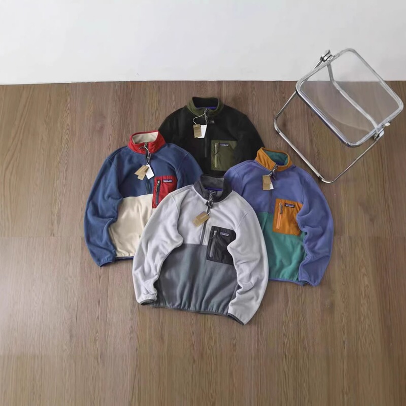 Cross-border pata men's and women's autumn and winter American-style color-blocked outdoor warm half-zip pullover fleece sweatshirt Cross-border pata men's and women's autumn and winter American-style color-blocked outdoor warm half-zip pullover fleece sweatshirt