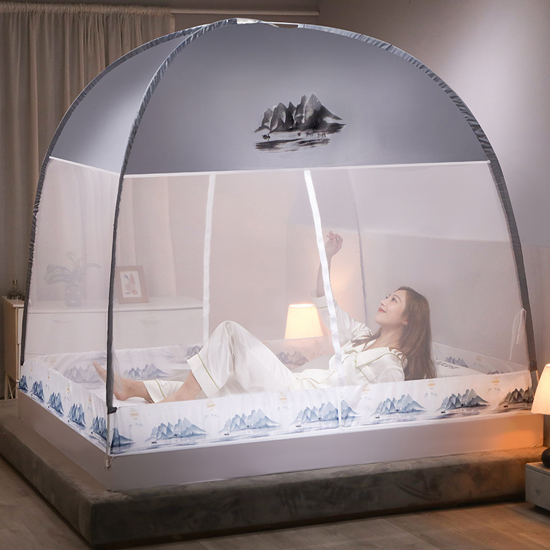 Instalación gratuita de mosquiteros de yurta, mosquiteros domésticos de doble puerta para niños, mosquiteros plegables dobles, fábrica de dormitorios al por mayor