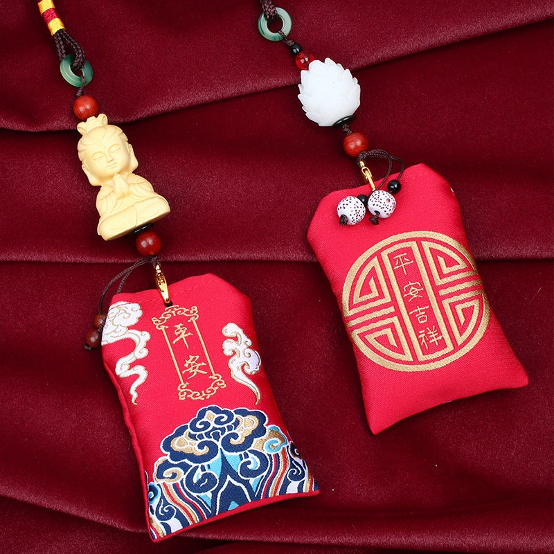 High-end pendant for car, carved protective amulet, accessory, rear view mirror, flower decoration, Birthday gift