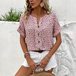 2025 Cross-Border Amazon Plus Size Women's Floral Elegant Fashion Shirt