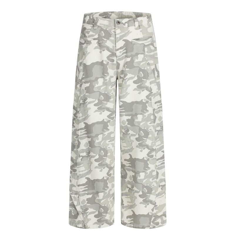Y6031 American High Street Style Unisex Washed Retro Snow Camouflage Design Men's Loose Wide-Leg Casual Cargo Pants