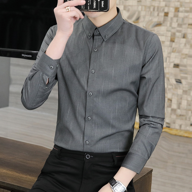 Men's shirt 2023 Spring and Autumn new non-ironing high-grade shirt striped casual handsome high-end formal wear inch clothes