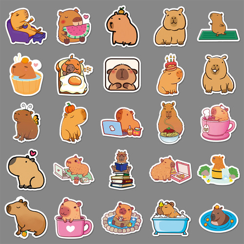 50 Cute Capybara Sticker Cartoons, Animal Decor Water Cup Phone Case Computer Small Marshmallow Sticker
