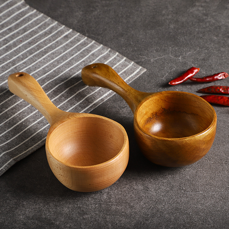 Manufacturer's Sauna Water Ladle, Japanese-Style Creative Home Wooden Spoon, Whole Wood Large Spoon, Household Rice Washing Spoon, Dessert Spoon