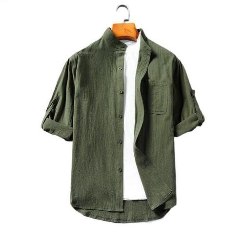 Cotton-Linen Shirt with Seven-Finger Cuffs, Fall-Harmonious Chinese Style Men's Top, Loose Men's Jacket, Cotton-Linen Casual Upper Garment