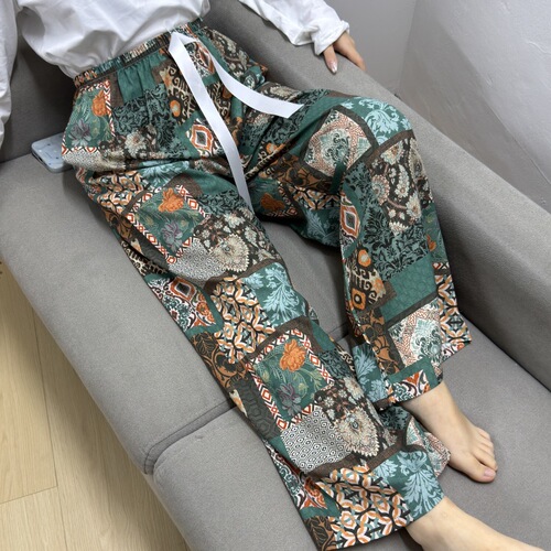 Women's Spring and Summer Thin Large Size Loose Comfort Artificial Cotton Wide Leg Pajama Pants with Outerwear, Single Pants, Versatile High-Waisted