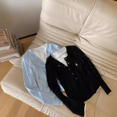 ラフの偽の2つの底のpolo刺繍の丸首は偽の2つの長袖をつなぎ合わせて底を打ってtシャツを着ます。