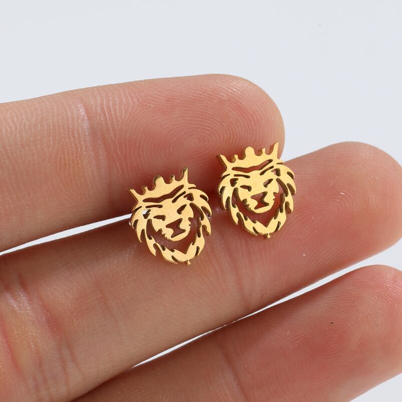Fashion Lion Titanium Steel Plating Ear Studs 1 Pair
