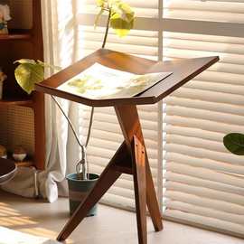 实木阅读书报琴谱架边几置物相画册胡桃中复古展示落地立式杂志架