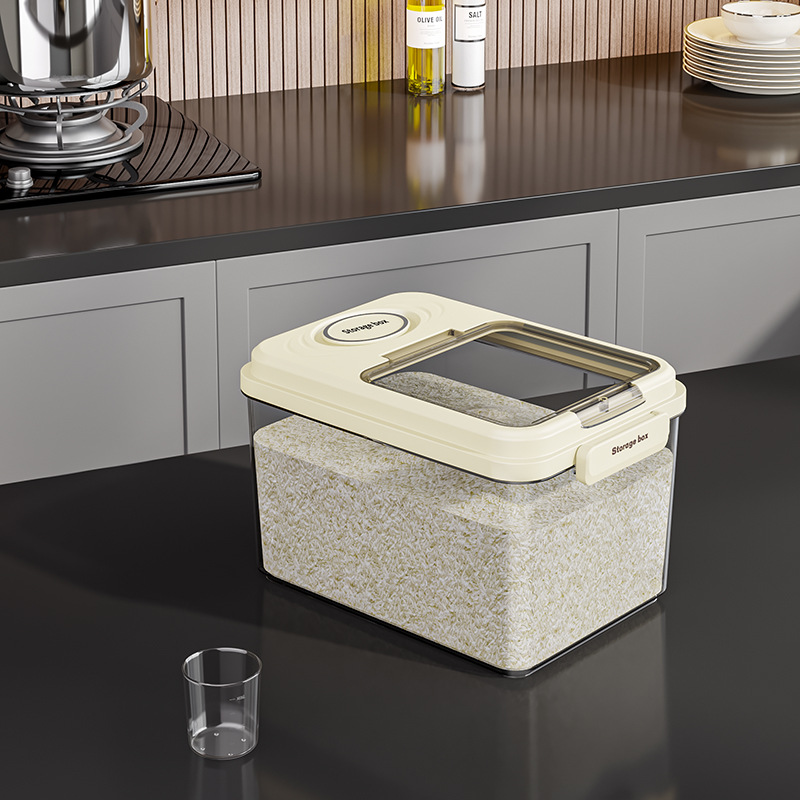 Barril de arroz doméstico a prueba de humedad sellado barril de arroz a prueba de insectos arroz caja de almacenamiento de harina de arroz contenedor de alimento para gatos tipo incrustado cuantitativo