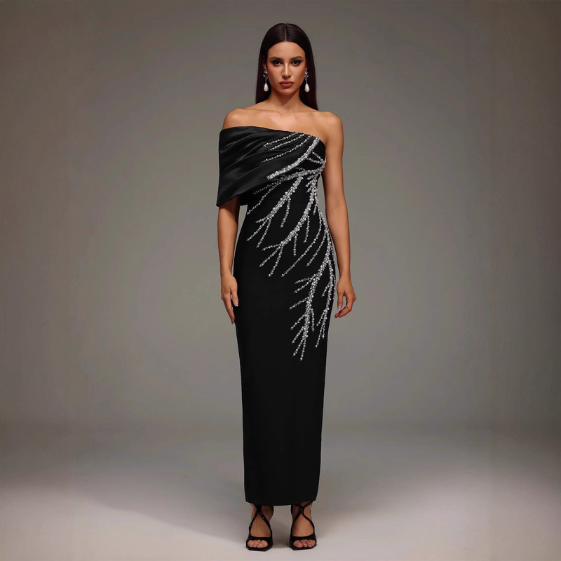 New Bandage Dress, Sexy Evening Dress, European and American Style, Rhinestone Lightning Diamond Slim Long Dress, Fashionable and Elegant