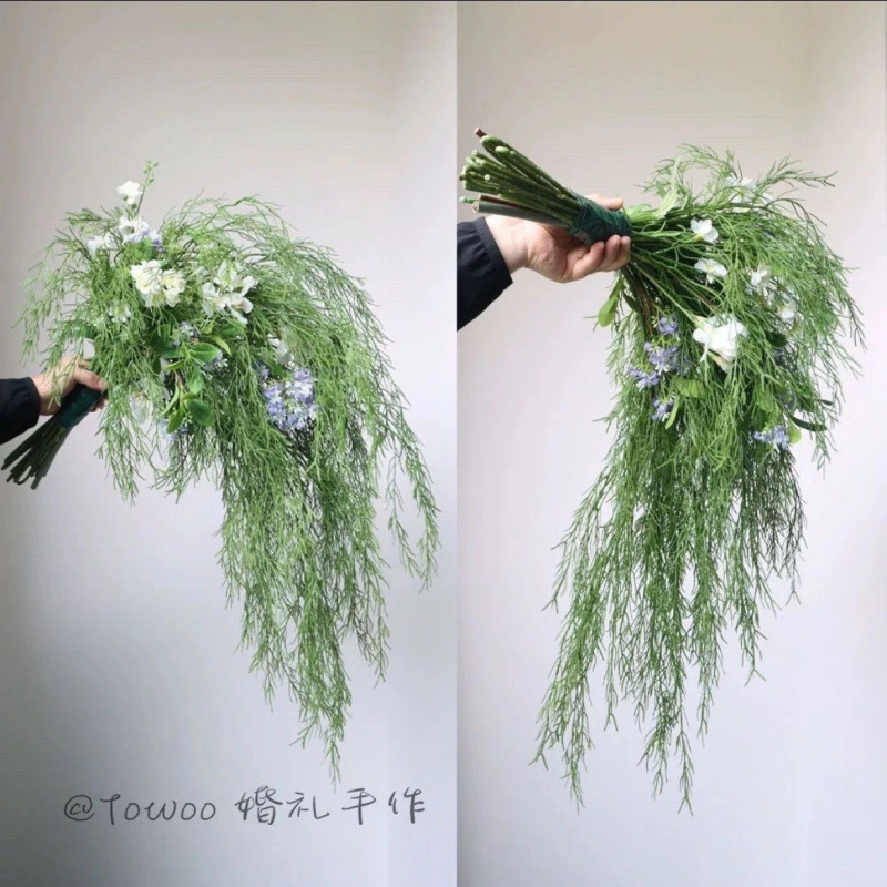瀑布手捧花新娘仿真花婚纱照影楼拍摄道具文竹蝴蝶兰森系水滴手捧|undefined