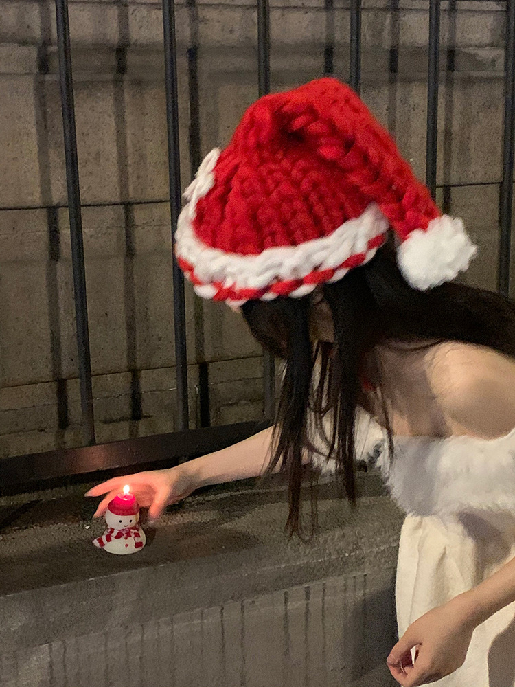 Christmas knit Christmas hat Winter bow woolen hat party photo decorations_voghion.com