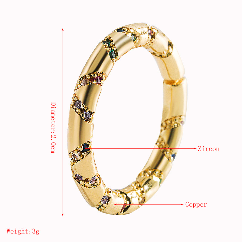 18k Korean Simple Inlaid Color Zircon Copper Geometric Ring Wholesale Nihaojewelry display picture 1