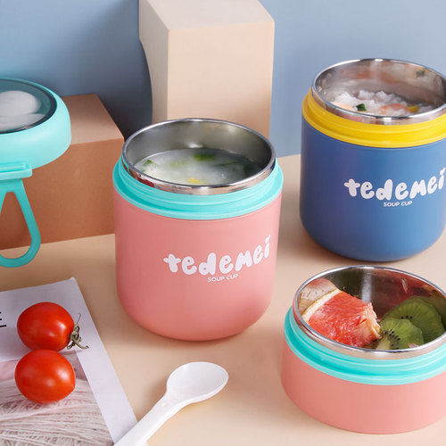 Double-layer 304 stainless steel soup cup, breakfast soup can, work lunch box, lunch box, portable water cup