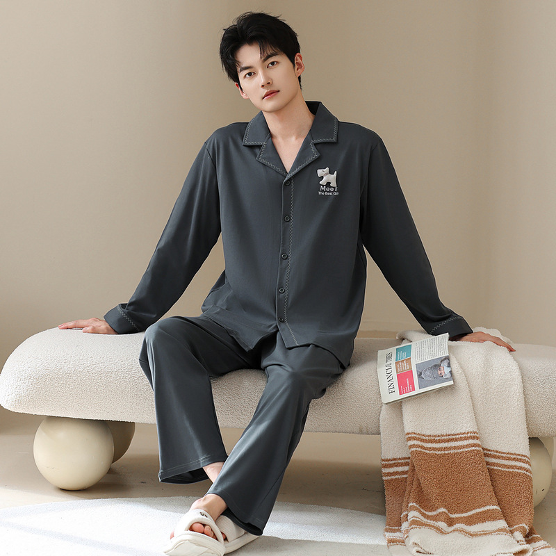 2026 Autumn New Lyocell Tencel Cotton Cardigan Long Sleeve Men's Homewear Pajamas Can Be Worn Both at Home and Outside