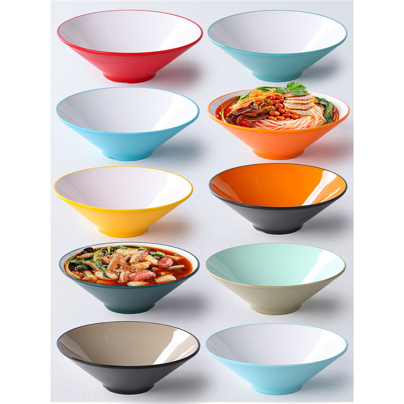 Melamine Nordic Tableware Conical Ramen Bowl Commercial Creative Plastic Noodle Shop Bowl for Snail Noodles Spicy Hot Pot Large Soup Bowl with Chopsticks