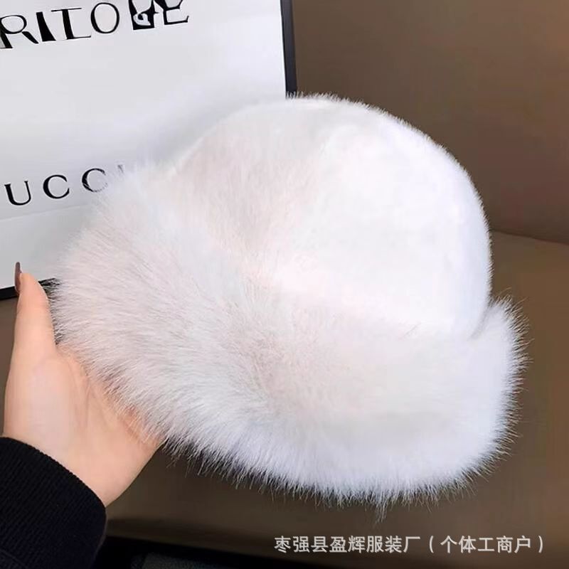 2025新款秋冬季加厚仿皮大帽檐蒙古女士防风防寒护耳毛绒渔夫帽|undefined
