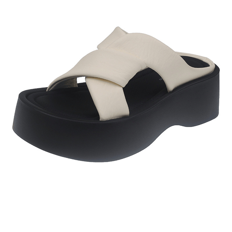 New Wedge-Heeled Slippers for Women to Wear Outside the Year, Beach Summer Lightweight Thick-Soled Small Fashionable Flip-Flops Retro