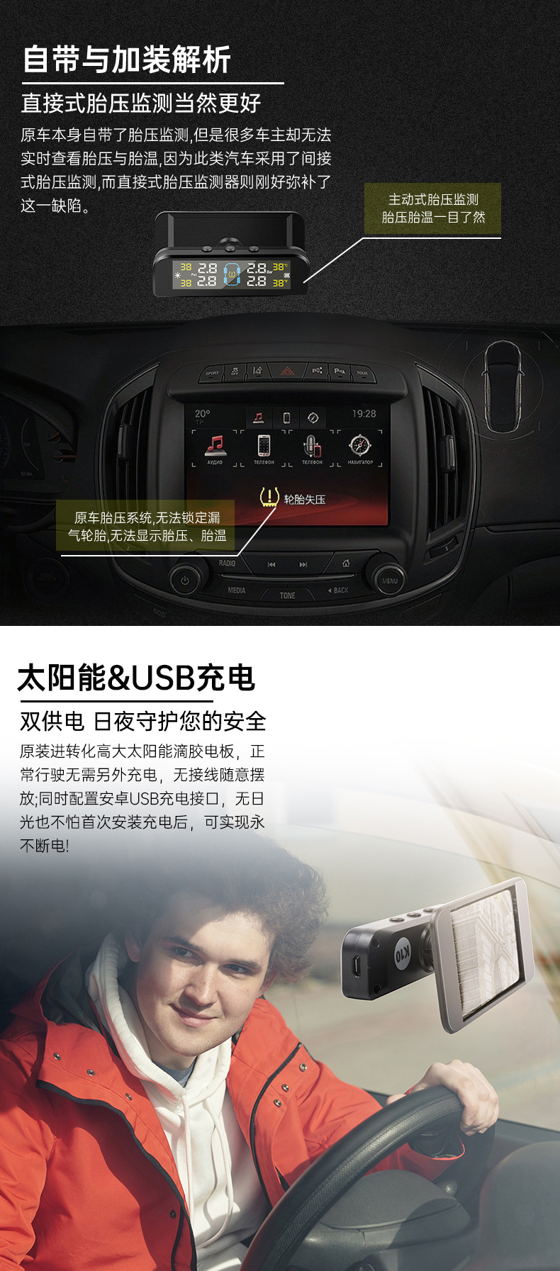 Ty05 Hidden Glass-Mounted High-Precision Solar-Powered Tire Pressure Monitoring System Tpms Wireless Smart Tire Pressure Monitor