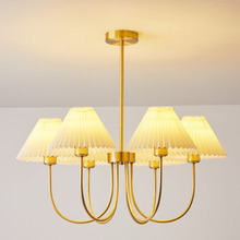 客厅吊灯餐厅卧室书房美式风格布艺褶皱灯罩现代简约全铜清新灯具