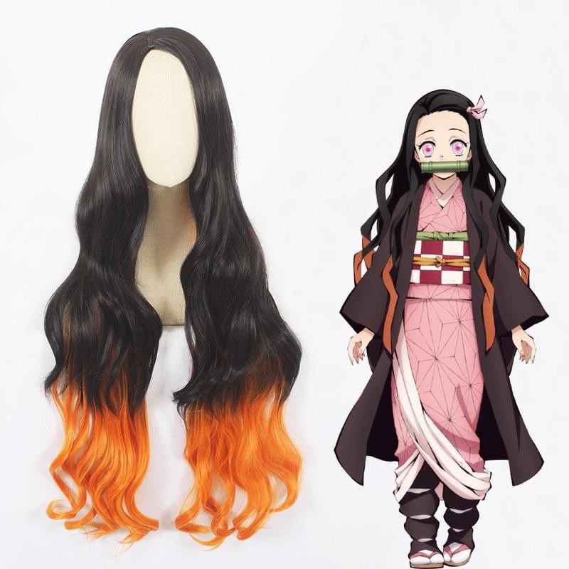 Yoman Demon Slayer Kimetsu No Yaiba Hashibira Nezuko Cos Wig Gradient Brown Curly Hair Manufacturer Ready Stock