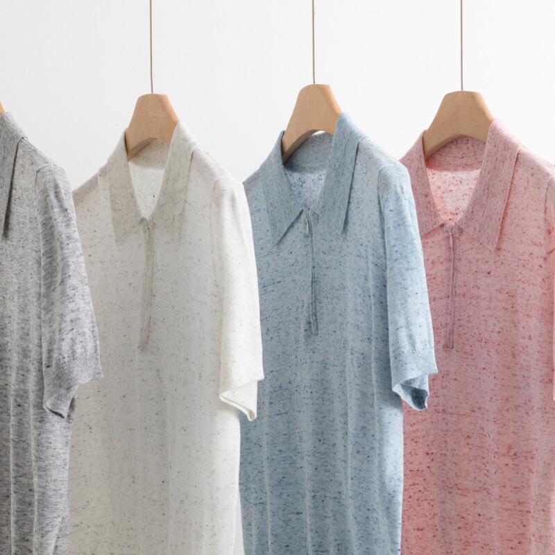 Spring and Summer New Half-Zip Old Money Style Knitwear, Premium Quality Wool and Linen, Polo Collar, Ultra-Thin Floral Design