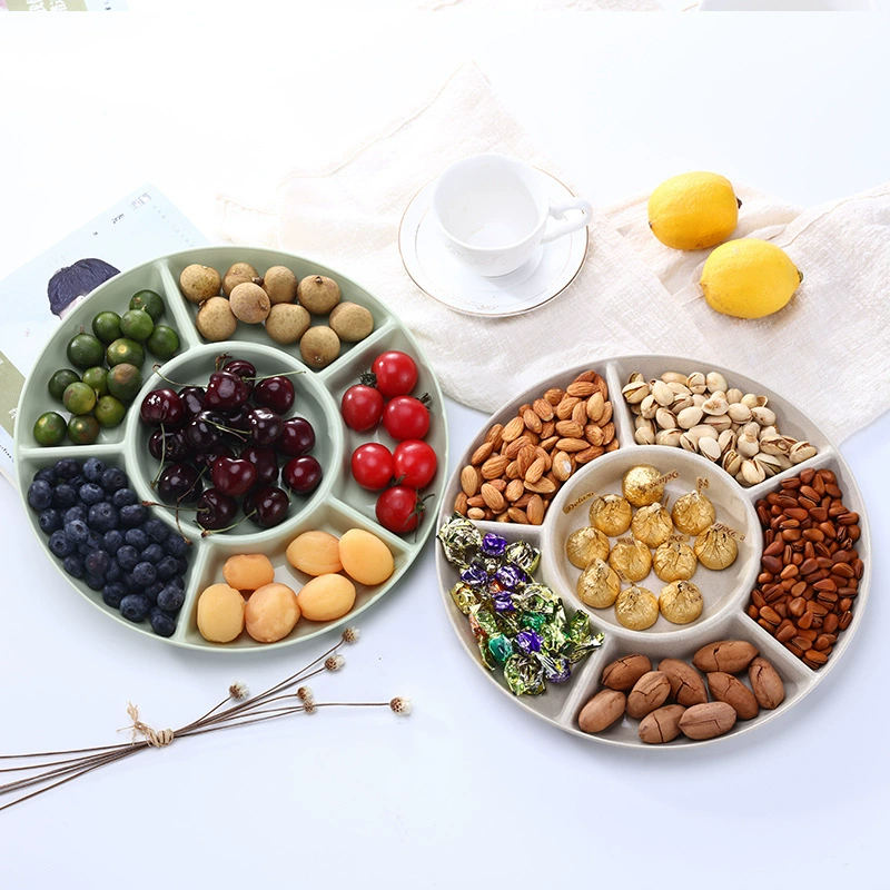 Wheat Straw Divided Snack Plate, Round 5-Compartment, 21.8 cm, Solid Color