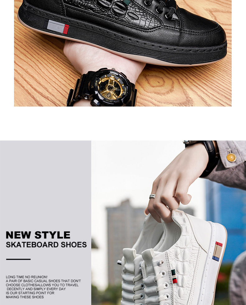 2023 nieuwe witte schoenen heren casual schoenen Koreaanse veelzijdige boardschoenen platte hak casual schoenen lage krokodillenleer herenschoenen_voghion.com