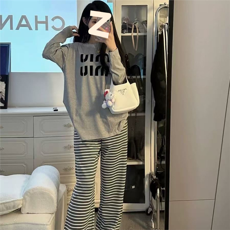 秋冬季韩版甜美高颜值睡衣女长袖加肥大码200斤时尚居家外出套装