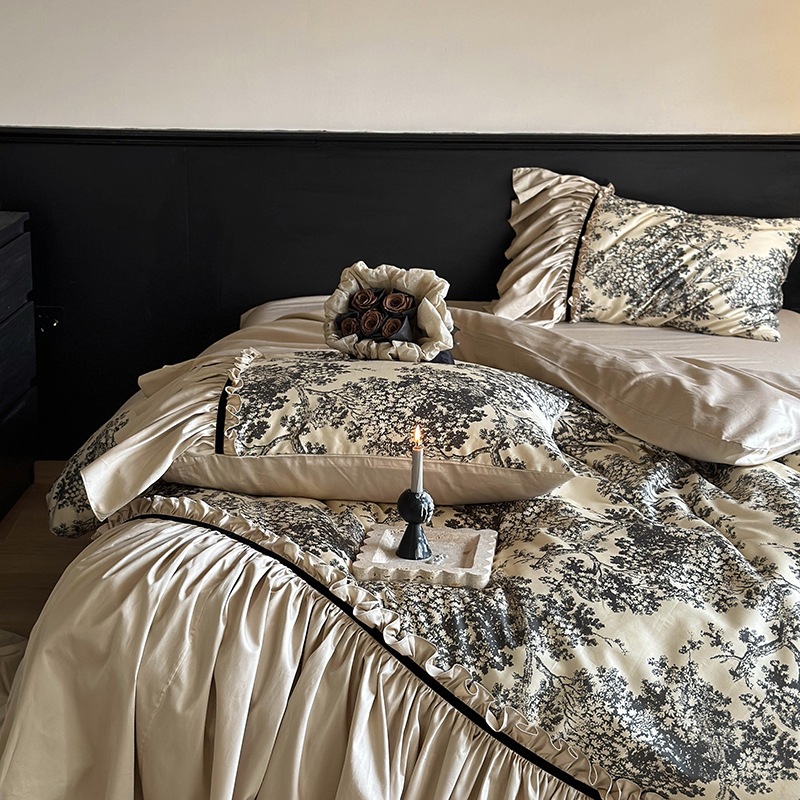 Conjunto de cama 4 peças estilo boho vintage francês_voghion.com