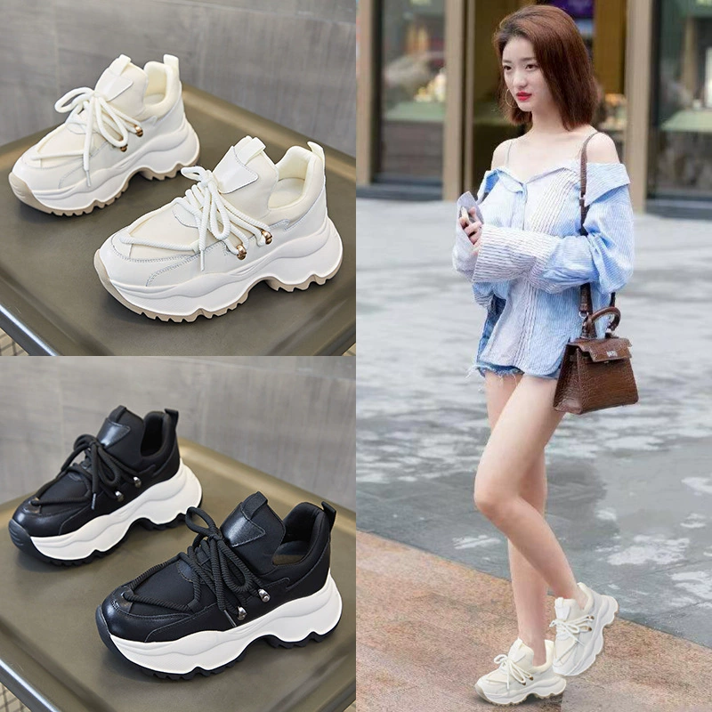 Кожаные ботинки для девочек 2024 новые осенние и зимние толстые подошвы увеличены