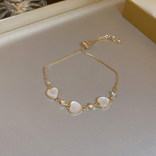Real gold electroplated opal pearl flower love bracelet Korean ins fashionable adjustable bracelet light luxury bracelet