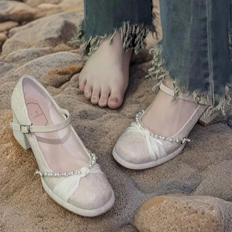Dopamine Flash High Heels 2025 New Wedding Mary Jane Women's Shoes Bride Bridesmaid French Style Chunky Heel Fashion Single Shoes